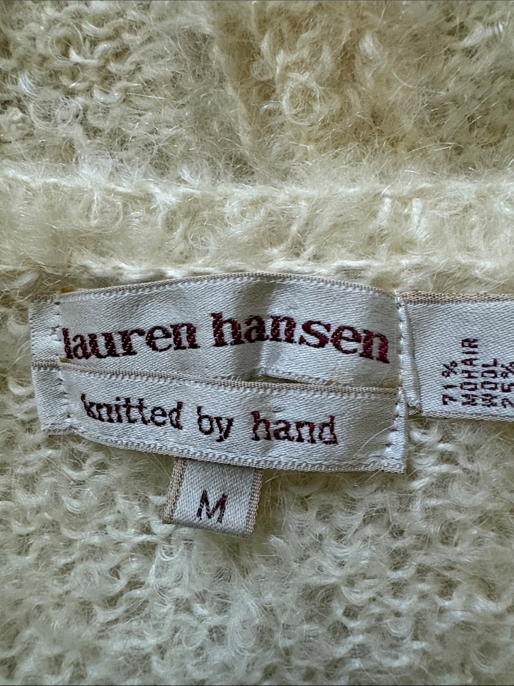 VTG Lauren Hansen Hand Knitted Mohair Wool Cardigan Cream Fuzzy Sweater M - Picture 8 of 15